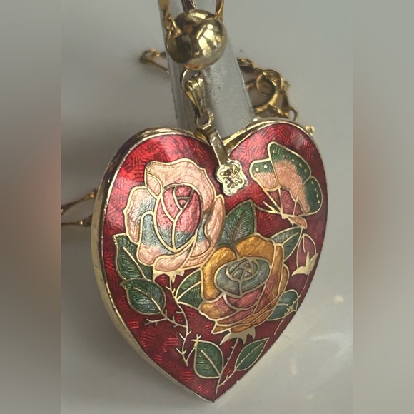 Vintage Cloisonné Heart Pendant Necklace - Picture 3 of 9